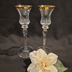 Vintage Mikasa Jamestown 24kt Gold Rimmed Crystal Candle Holders ~ Set of 2